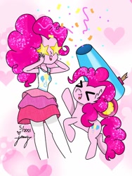 Size: 768x1024 | Tagged: artist needed, source needed, safe, pinkie pie, earth pony, human, pony, equestria girls, g4, ><, eyes closed, human ponidox, open mouth, open smile, party cannon, self paradox, self ponidox, smiling, starry eyes, wingding eyes