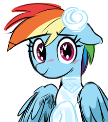 Size: 934x1052 | Tagged: safe, artist:_ton618_, rainbow dash, pegasus, pony, g4, blushing, bride, clothes, cute, dashabetes, dress, female, flower, flower in hair, heart eyes, looking at you, mare, simple background, socks, solo, wedding dress, white background, white socks, wingding eyes, wings