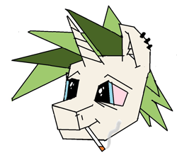 Size: 974x882 | Tagged: safe, artist:m37, oc, oc only, oc:ein, pony, unicorn, bust, cigarette, male, piercing, portrait, simple background, solo, white background