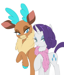 Size: 860x1000 | Tagged: safe, artist:dstears, color edit, edit, rarity, velvet (tfh), deer, pony, reindeer, unicorn, them's fightin' herds, g4, cloven hooves, colored, community related, crossover, doe, duo, female, mare, simple background, transparent background