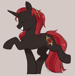 Size: 1034x1046 | Tagged: safe, artist:crimmharmony, oc, oc only, oc:protege, pony, unicorn, fallout equestria, fallout equestria: murky number seven, eyes closed, fanfic art, male, red mane, simple background, smiling, solo, stallion