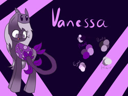 Size: 1600x1200 | Tagged: safe, artist:fictionwriter7980, oc, oc only, oc:vanessa, earth pony, pony, female, leaf, looking down, mare, plant, reference sheet, text