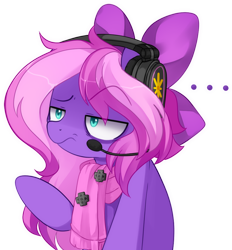 Size: 1000x1079 | Tagged: safe, artist:loyaldis, oc, oc only, oc:lillybit, pony, adorkable, annoyed, bow, clothes, cute, dork, gaming headphones, gaming headset, headphones, headset, scarf, simple background, solo, transparent background