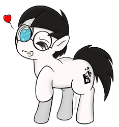 Size: 1278x1367 | Tagged: safe, artist:underwoodart, oc, oc only, oc:pixelfrey, earth pony, pony, blue eyes, brown mane, cute, earth pony oc, glasses, heart, looking at you, male, one eye closed, raised hoof, round glasses, simple background, smiling, solo, stallion, transparent background, white coat, wink, winking at you
