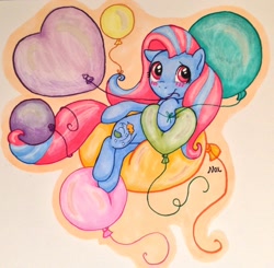 Size: 1310x1282 | Tagged: safe, artist:nocturneglow, oc, oc only, oc:gentle breeze, earth pony, pony, balloon, cute, heart balloon, male, solo, stallion, that pony sure does love balloons
