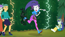 Size: 1920x1080 | Tagged: safe, edit, edited screencap, screencap, blueberry cake, guy grove, rarity, starlight, human, equestria girls, g4, lost and pound, lost and pound: rarity, my little pony equestria girls: better together, black vine, book, female, garden, geode of shielding, hedge maze, magical geodes, male, maze, mud, muddy, music festival outfit, neon garden maze, outdoors, running, scared, terrified