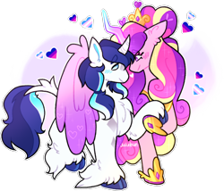 Size: 500x427 | Tagged: source needed, safe, artist:juicebun, princess cadance, shining armor, alicorn, classical unicorn, pony, unicorn, g4, cloven hooves, female, floating heart, heart, holding hooves, horn, leonine tail, looking at each other, looking at someone, male, mare, ship:shiningcadance, shipping, simple background, stallion, straight, tail, transparent background, unshorn fetlocks