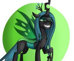 Size: 1306x1076 | Tagged: safe, artist:jbond, queen chrysalis, changeling, changeling queen, canterlot wedding 10th anniversary, g4, crown, female, grin, jewelry, regalia, smiling, solo, teeth, transparent wings, wings
