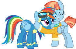 Size: 4655x3000 | Tagged: safe, artist:cloudy glow, rainbow dash, windy whistles, pegasus, pony, g4, parental glideance, .ai available, clothes, duo, hug, simple background, transparent background, uniform, vector, wonderbolts uniform
