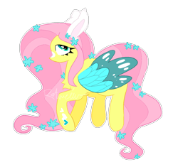 Size: 1320x1242 | Tagged: safe, artist:boxiee, artist:myponyartyes, fluttershy, pegasus, pony, g4, bunny ears, flower, flower in hair, redesign, simple background, solo, transparent background
