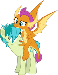 Size: 2454x3185 | Tagged: safe, artist:frownfactory, part of a set, sandbar, smolder, dragon, pony, g4, dragon knight series, dragoness, dragons riding ponies, female, high res, horn, male, part of a series, riding, simple background, smolder riding sandbar, transparent background, vector, wings
