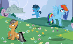 Size: 3852x2328 | Tagged: safe, artist:mcrespin88, quibble pants, rainbow dash, oc, oc:blizzard, pony, g4, cloud, colt, foal, high res, male, offspring, parent:quibble pants, parent:rainbow dash, parents:quibbledash