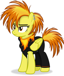 Size: 3383x4031 | Tagged: safe, artist:anime-equestria, spitfire, pegasus, pony, g4, alternate hairstyle, classy, clothes, ear piercing, female, lidded eyes, mare, piercing, scarf, show accurate, simple background, solo, transparent background, vector, wings
