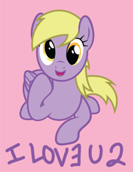 Size: 768x995 | Tagged: safe, artist:tolerance, derpy hooves, pegasus, pony, g4, /co/, 2010, 4chan, derp, female, looking at you, simple background, smiling, solo, style emulation, text