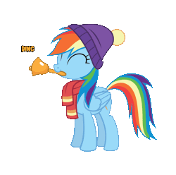 Size: 1200x1190 | Tagged: safe, artist:sugar morning, artist:tolerance, rainbow dash, pegasus, pony, best gift ever, ^^, animated, beanie, bell, clothes, cute, daaaaaaaaaaaw, dancing, dashabetes, eyes closed, feathered wings, female, folded wings, full body, gif, hat, hnnng, loop, mare, mouth hold, multicolored hair, multicolored mane, multicolored tail, onomatopoeia, outline, precious, purple hat, rainbow hair, rainbow tail, scarf, show accurate, simple background, smiling, solo, style emulation, sweet dreams fuel, tail, text, transparent background, weapons-grade cute, wholesome, wings, winter, winter hat