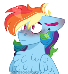 Size: 940x1030 | Tagged: safe, artist:artistcoolpony, rainbow dash, pegasus, pony, g4, blushing, chest fluff, cute, dashabetes, ear piercing, earring, female, freckles, jewelry, mare, piercing, simple background, solo, transparent background