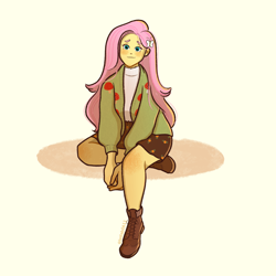 Size: 2048x2048 | Tagged: safe, artist:lethiepie, fluttershy, human, equestria girls, g4, clothes, female, high res, jacket, simple background, skirt, solo, sweater, sweatershy, white background