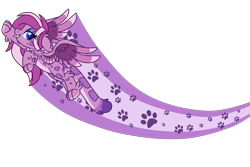 Size: 3300x2200 | Tagged: safe, artist:lupulrafinat, oc, oc only, oc:wild dawn, hybrid, bedroom eyes, eyelashes, female, flying, grin, high res, mare, paw prints, simple background, smiling, solo, transparent background, wings