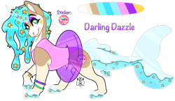 Size: 1767x1022 | Tagged: safe, artist:poppln, oc, oc only, earth pony, pony, clothes, earth pony oc, ethereal mane, floaty, one-piece swimsuit, reference sheet, simple background, smiling, solo, starry mane, swimsuit, transparent background