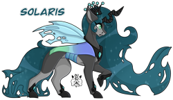Size: 2019x1166 | Tagged: safe, artist:poppln, oc, oc only, changeling queen, changepony, changeling queen oc, magical lesbian spawn, offspring, parent:princess celestia, parent:queen chrysalis, parents:chryslestia, raised hoof, simple background, solo, transparent background
