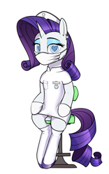 Size: 3000x4800 | Tagged: safe, artist:dacaoo, rarity, pony, unicorn, g4, alternate universe, brainwashed, brainwashing, chair, clothes, commission, cutie mark on clothes, dentist, dentist fetish, doctor, dress, ear piercing, earring, eyeshadow, female, gloves, hat, heart eyes, high heels, horn, hypnosis, hypnotized, jewelry, latex, latex clothes, latex dress, latex gloves, latex panties, latex socks, latex stockings, makeup, mare, mask, name tag, nurse hat, panties, piercing, shoes, simple background, sitting, socks, solo, stockings, stool, surgical mask, swirly eyes, thigh highs, tooth, underwear, uniform, white background, wingding eyes