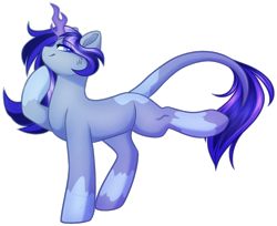 Size: 2318x1894 | Tagged: safe, artist:purplegrim40, oc, oc only, pony, unicorn, commission, horn, leonine tail, raised hoof, simple background, smiling, solo, tail, transparent background, unicorn oc, ych result