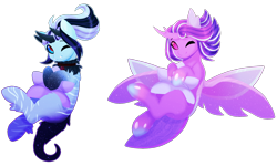 Size: 2000x1200 | Tagged: safe, artist:purplegrim40, oc, oc only, alicorn, pony, alicorn oc, commission, duo, horn, simple background, smiling, transparent background, wings, ych result
