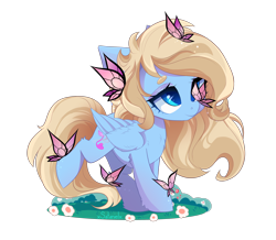Size: 3058x2672 | Tagged: safe, artist:xsatanielx, oc, oc only, oc:lusty symphony, butterfly, pegasus, pony, rcf community, commission, female, flower, high res, simple background, solo, transparent background