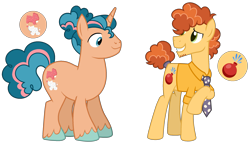 Size: 2403x1380 | Tagged: safe, artist:strawberry-spritz, oc, oc only, earth pony, pony, unicorn, magical gay spawn, male, offspring, parent:cheese sandwich, parent:donut joe, parent:party favor, parent:svengallop, simple background, stallion, transparent background