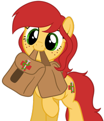 Size: 837x977 | Tagged: safe, artist:mimicproductions, oc, oc only, oc:sani soda, earth pony, pony, cute, freckles, mouth hold, ocbetes, raised hoof, simple background, to saddlebags and back again, transparent background