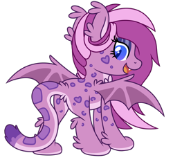 Size: 1668x1560 | Tagged: safe, artist:lupulrafinat, oc, oc only, oc:wild dawn, bat pony, cat, hybrid, pony, bat wings, butt, eyelashes, female, looking back, plot, simple background, smiling, tail, tail fluff, transparent background, wings