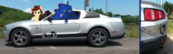 Size: 3864x1220 | Tagged: safe, artist:sallycars, princess luna, oc, oc:canni soda, alicorn, earth pony, pony, g4, car, ford, ford mustang, irl, photo, ponies in real life, the fun has been doubled