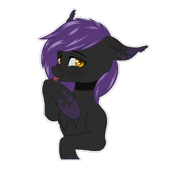 Size: 2300x2300 | Tagged: safe, artist:falses, oc, oc only, oc:star crossed, bat pony, pony, ear fluff, fangs, high res, licking, markings, purple mane, simple background, solo, streets of chicolt: a totally legitimate business venture, sultry, tongue out, transparent background