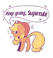 Size: 1080x1200 | Tagged: safe, artist:typhwosion, applejack, earth pony, pony, g4, applejack's hat, blushing, cowboy hat, cute, female, freckles, hat, heart, jackabetes, mare, motivational, open mouth, positive ponies, simple background, solo, stetson, white background