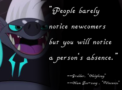 Size: 4096x3018 | Tagged: safe, artist:decokenite, edit, edited screencap, screencap, grubber, hedgehog, g4, my little pony: the movie, book:neighsay x vincenzo quotes, male, mr. nam, nam joo-sung, open mouth, quote, storm king's emblem, vincenzo