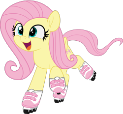 Size: 5383x5000 | Tagged: safe, artist:jhayarr23, fluttershy, pegasus, pony, g4, commission, cute, daaaaaaaaaaaw, female, flutterskates, full body, happy, mare, open mouth, open smile, riding, roller skates, rollerblades, shyabetes, simple background, smiling, solo, transparent background, weapons-grade cute