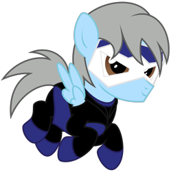 Size: 3560x3570 | Tagged: safe, artist:strategypony, oc, oc only, oc:sacred sky heart, pegasus, pony, clothes, colt, costume, dc comics, flying, foal, high res, male, mask, pegasus oc, simple background, static shock, superhero, superhero costume, transparent background, wings