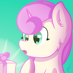 Size: 1000x1000 | Tagged: safe, artist:exobass, twinkleshine, pony, unicorn, g4, bust, expressions, female, mare, present, simple background, solo, surprised, teal background