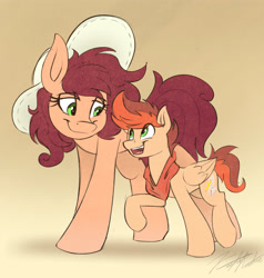 Size: 3800x4000 | Tagged: safe, artist:kaylerustone, oc, oc only, oc:amber rustone, oc:kayle rustone, earth pony, pegasus, pony, clothes, colt, cowboy hat, female, foal, hat, looking at each other, looking at someone, looking up, male, mare, mother and child, mother and son, mother's day, simple background, smiling, stallion