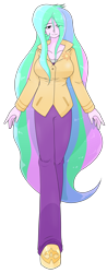 Size: 1562x3977 | Tagged: safe, artist:batipin, princess celestia, principal celestia, equestria girls, g4, big breasts, breasts, busty princess celestia, cleavage, female, hair over one eye, looking at you, simple background, solo, transparent background, white background