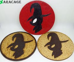 Size: 3500x2950 | Tagged: safe, artist:aracage, trixie, g4, coaster, craft, emblem, high res, irl, no pony, photo, pyrography, traditional art, woodwork