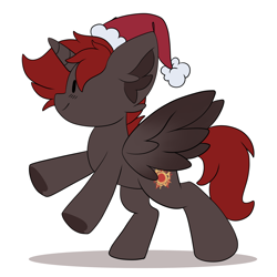 Size: 2200x2200 | Tagged: safe, artist:cottonaime, oc, oc only, oc:hardy, alicorn, pony, alicorn oc, christmas, dot eyes, hat, high res, holiday, horn, santa hat, simple background, solo, white background, wings