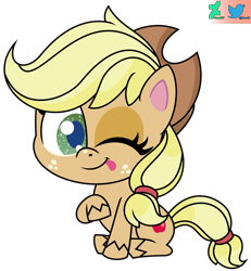 Size: 2059x2229 | Tagged: safe, artist:kuren247, applejack, earth pony, pony, g4.5, my little pony: pony life, :p, cowboy hat, female, freckles, hat, high res, looking at you, mare, one eye closed, raised leg, show accurate, simple background, sitting, smiling, smiling at you, solo, tongue out, transparent background, wink, winking at you