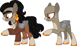 Size: 3665x2209 | Tagged: safe, artist:kurosawakuro, oc, pegasus, pony, amputee, artificial wings, augmented, bald, base used, clothes, female, high res, mare, offspring, parent:daring do, parent:doctor caballeron, parents:daballeron, prosthetic limb, prosthetic wing, prosthetics, simple background, solo, transparent background, wings