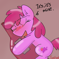 Size: 1200x1200 | Tagged: safe, artist:twiliset, berry punch, berryshine, earth pony, pony, g4, alcohol, beer, blushing, chest fluff, cute, drunk, ear fluff, go home you're drunk, hug, open mouth