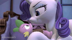 Size: 1920x1080 | Tagged: safe, artist:skunkdude13, rarity, spike, dragon, pony, unicorn, g4, 3d, animated, bondage, duo, eyes closed, female, kiss on the lips, kissing, male, mare, rope, rope bondage, ship:sparity, shipping, size difference, sound, source filmmaker, straight, struggling, webm