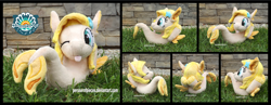Size: 4500x1754 | Tagged: safe, artist:peruserofpieces, oc, oc only, oc:phoenix, seapony (g4), :p, arm behind head, convention, female, high res, irl, looking at you, mascot, one eye closed, photo, plushie, seapony oc, seaquestria fest, smiling, smiling at you, solo, tongue out, wink, winking at you