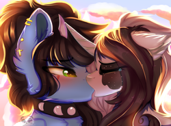 Size: 3800x2800 | Tagged: safe, artist:2pandita, oc, oc only, pony, unicorn, choker, female, high res, kissing, mare, spiked choker