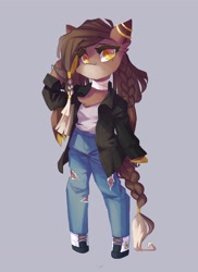 Size: 2985x4096 | Tagged: safe, artist:saxopi, oc, oc only, earth pony, semi-anthro, arm hooves, clothes, solo