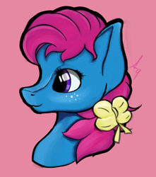 Size: 2336x2648 | Tagged: safe, artist:aquamuro, bow tie (g1), earth pony, pony, g1, bust, cute, female, high res, mare, outline, portrait, ribbon, signature, simple background, smiling